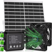 Solar Powered Fan for Chicken Coop, 25W Solar Panel, 2 4.7" Fans, 3 Smart