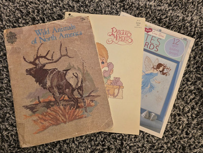 Cross Stitch Pattern Book Lot Sprites Wizards Precious Moments Wild Animals Vint