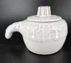 Vintage FRANKOMA 2-piece LIDDED GARLIC KEEPER #7U White on Redware Clay 5"