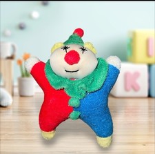 Vtg 1991 Pansy Ellen Terrycloth Clown Baby Rattle Plush Colorblock Primary Color