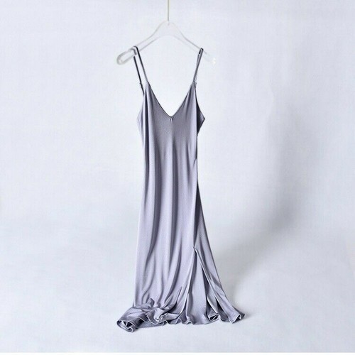 Sottoveste donna seta canottiera sottoveste spalline camicia da notte spacco scollo a V - Foto 5 di 22