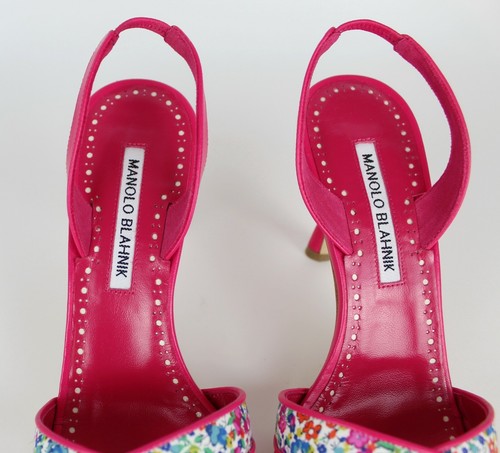 NEW MANOLO BLAHNIK Lasista Floral Leather Slingback Sandals, EUR 38, MSRP $745 - 第 8/12 張圖片