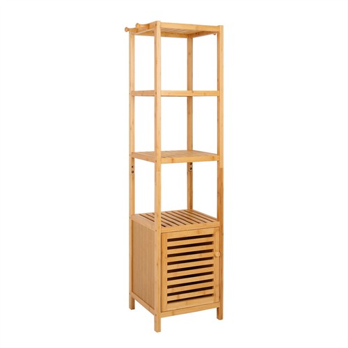 4 Tier Slim Bamboo Bathroom Storage Floor Cabinet Freestanding Tower Corner Rack - Picture 12 of 14
