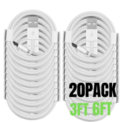 20X Bulk Lot USB Fast Charger Cable 6Ft 3Ft For iPhone 14 11 8 6 X Charging Cord
