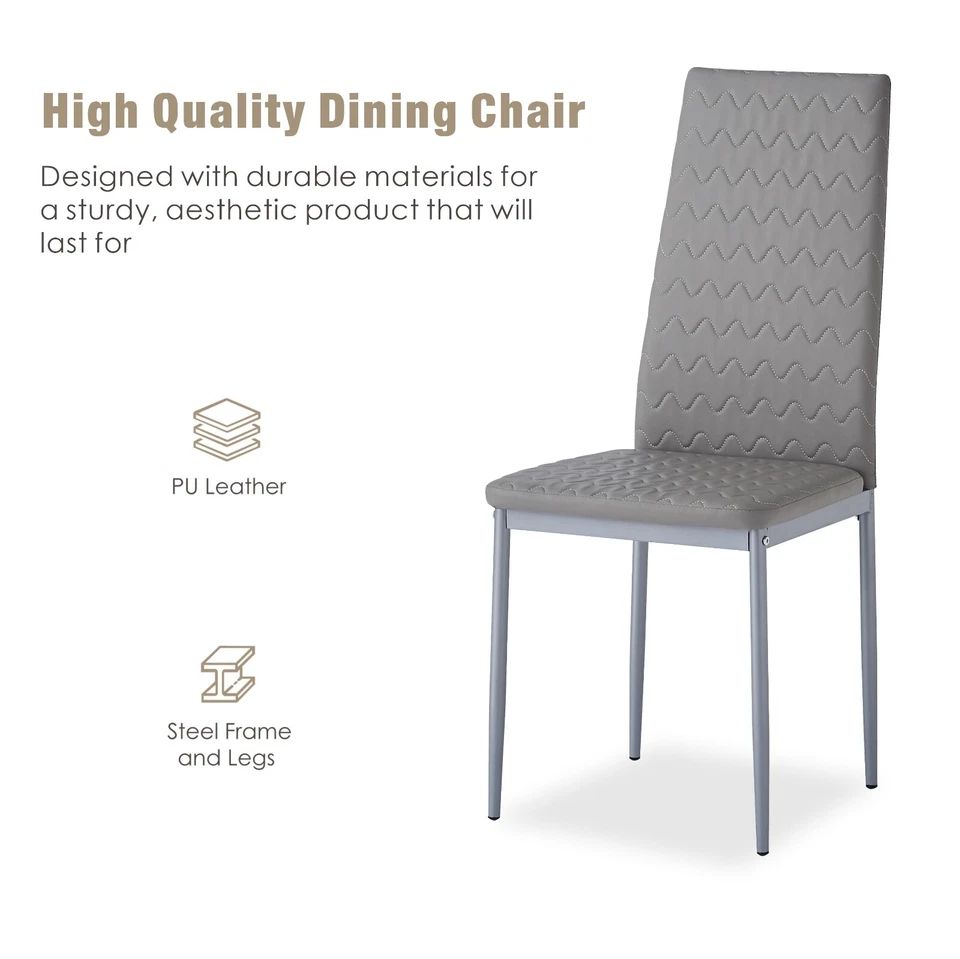 4x Grey Faux Leather Dining Chairs & Grey Tempered Glass Dining Table Dining Set - Image 4 of 4