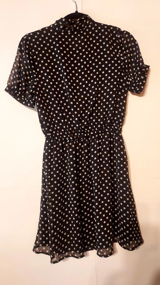 XXI Brand Sheer Black w/White Polka Dots Dress Women's Size Small/Petite - Image 2 of 4