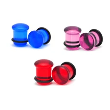 Pair of Single Flare Glass Plugs gauges Choose Size Type
