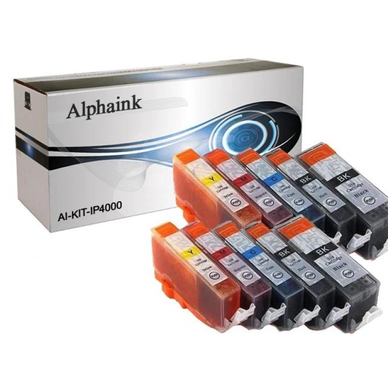 ALPHAINK KIT 10 CARTUCCE PER CANON PIXMA iP4000 iP4000R IP5000 MP750 MP760 MP780 i865