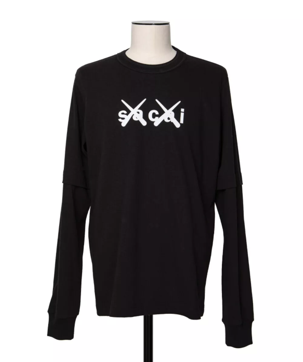 * sacai x KAWS Flock Print Long Sleeve T-Shirt Black New