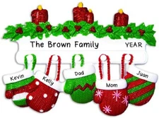 Personalized RED GREEN MITTEN FAMILY of 2-3-4-5-6 Christmas Tree Ornament