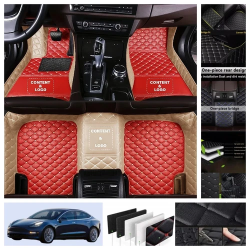 For Tesla Model 3 2017-2025 Car Floor Mats Luxury PU Leather Waterproof Carpets - Imagen 15 de 41