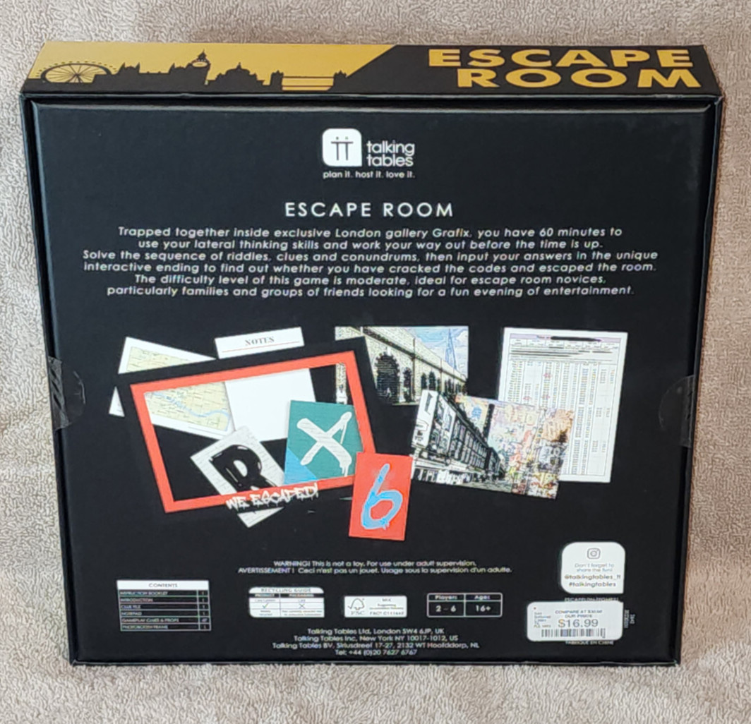 NEW SEALED Escape Room Game London Talking Tables NEW Age 16+ FREE SHIPPING!