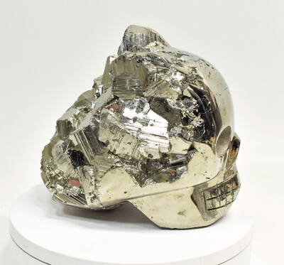 7.32'' Polished PYRITE CRYSTAL SKULL Huanzala mine, Peru T494