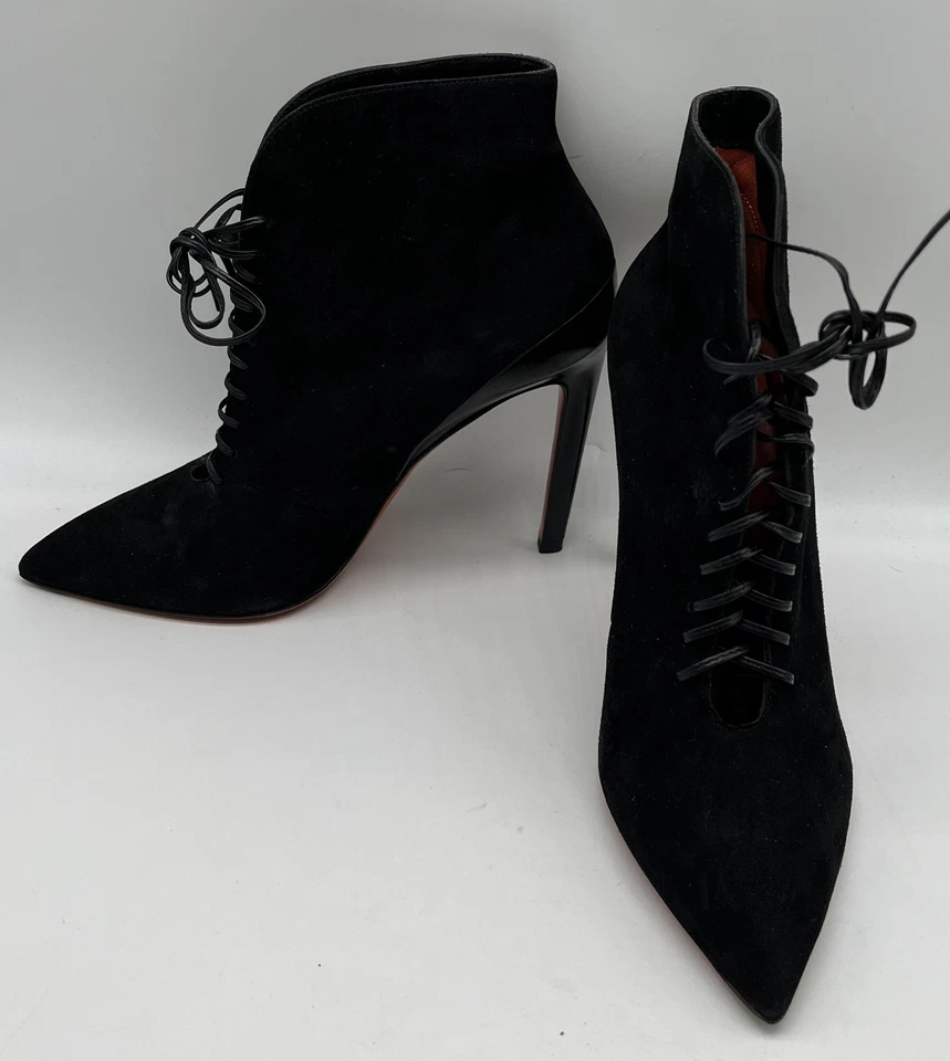 Zapato Santoni Negro Punta Punta Gamuza Con Cordones Bota Pump talla 38 Foto 4 de 4