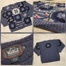 VTG Woolrich Womens M Medium 100 Wool Nordic Floral Snowflake Crewneck Sweater