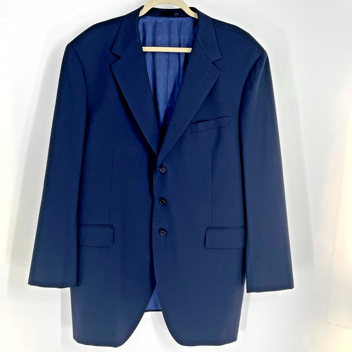 Super 110's Wool Suit Jacket Mens 50R Navy Blue Custom Tailored