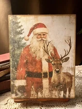 Rustic Santa,  Reindeer, Old Fashioned Christmas, Handcrafted Plaque / Sign #2