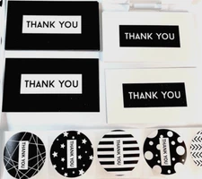 Thank You Cards 3.5x2" for Small Business, Thank You Stickers, Black/White Sets