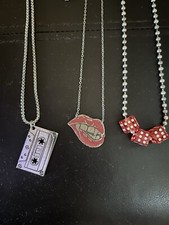 Set Of  Three rock ‘n’ roll necklaces Dice, Cassette Tape, Vampire Mouth Music