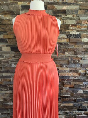 nanette lepore orange dress Nanette Lepore Orange Sleeveless Pleated High Neck Blouson Dress 10