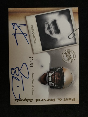 2011 Press Pass Past & Present Cris Carter Jonathan Baldwin Dual Auto #/50 Mint - Picture 2 of 5