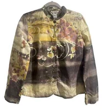 Citron Santa Monica Silk Linen Blend Floral Blouse Sz S