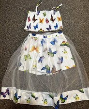 NWOT Girls 2Pc Butterfly Short Set Smock Top and Sheer Skirt Overlay Boutique