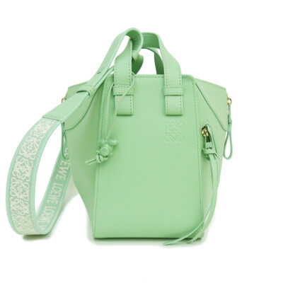  Loewe Hammock 2Way Shoulder Handbag Diagonal Satin Calf Leather Lime Green Glaz