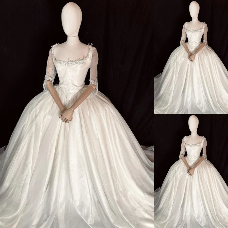 Vintage Satin Wedding Dresses Elegant 1950s Long Sleeves 60s Bridal Ball Gowns - Image 3 of 4