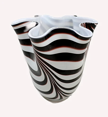 Swirl Blown Glass Vase Dark swirls Murano Style 7 inches tall VTG Vintage