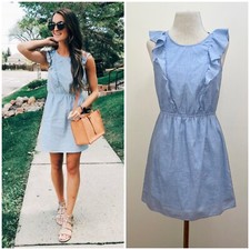 Madewell light Blue Ruffle Cotton Casual Preppy Fit & flare Dress Size 4 Small