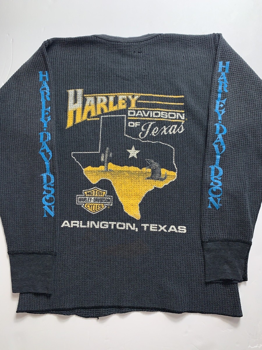 VTG 70s 80s Harley Davidson Waffle Knit Thermal Long Sleeve TShirt