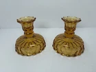 Pair- Vintage Fenton Glass Colonial Amber Thumbprint Reversible Candle Holders
