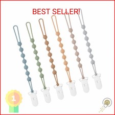 Eascrozn Baby Pacifier Clip, 6 Pack Silicone Pacifier Holder with One Piece Desi