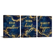 Inspirational Wall Art Stay Positive Work Hard Make It Happen Office Wall Blue