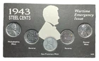1943 Steel Lincoln Cent Set P-D-S Wartime Emergency Issue Original Display (#2)