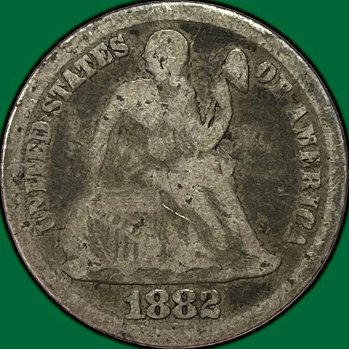 1882 Seated Liberty Dime Good G Coin #37248