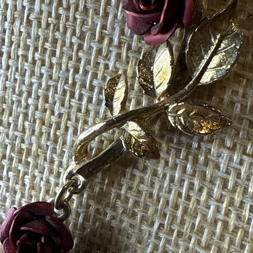 MOVITEX Gold Plated Red Metal Rose Necklace, Vintage 1980s - 16” - Picture 10 of 20