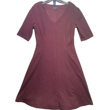 Connected Apparel Dress Womens 6 Burgundy Lace Textured V-Neck Fit and Flare