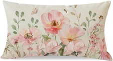 Spring Flower Wildflower Throw Pillow Cover 12x20 Inch Butterfly Watercolor Flor