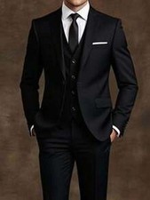 Men's Slim-Fit Black 3-Piece Suit - Elegant Black And White Wedding And Formal