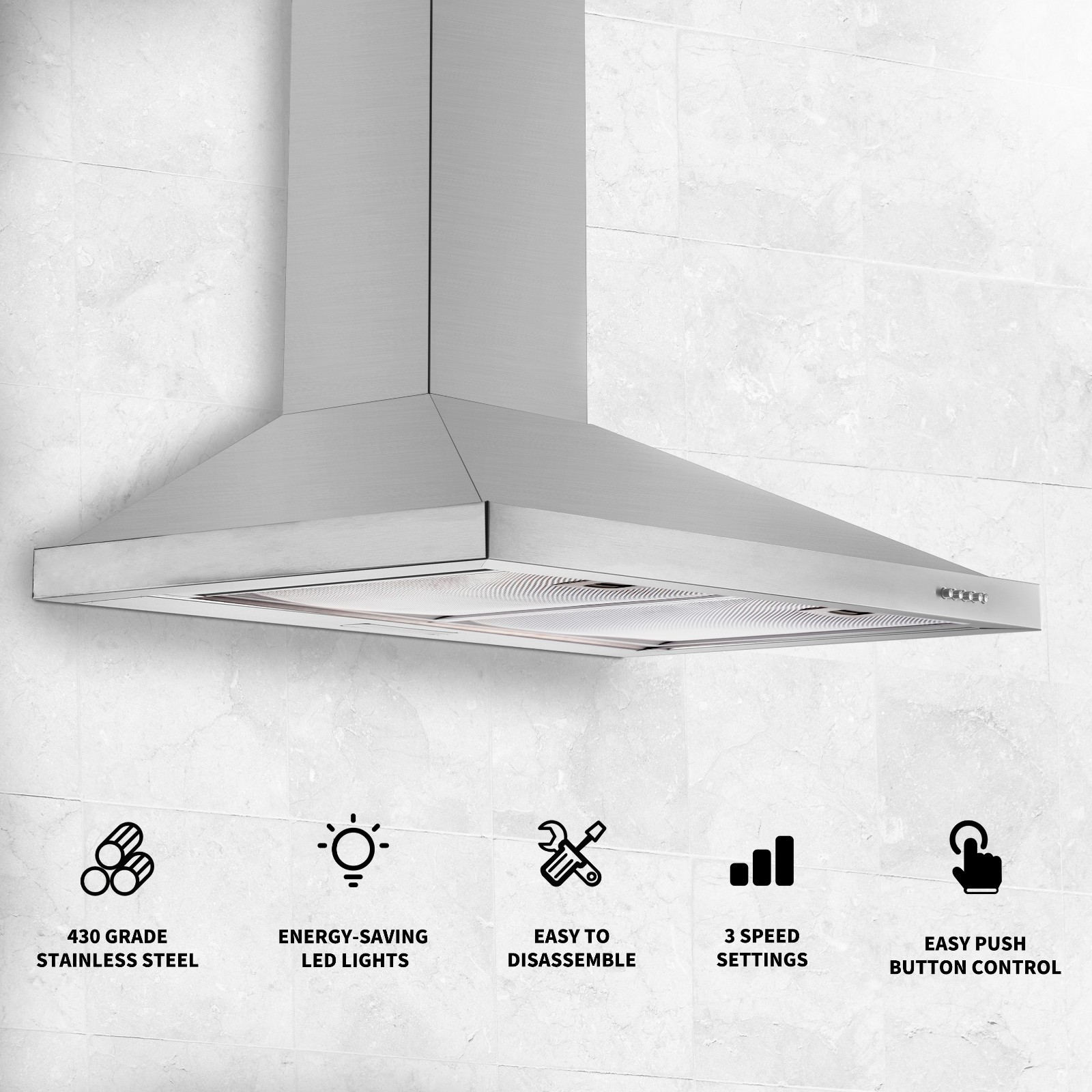 30 in Wall Mount Range Hood Stainless Steel 450CFM Convertible Kitchen Vent New