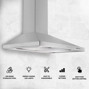 30in Mont mural Kitchen Range Hotte en acier inoxydable 450CFM 3-Speed Évent avec/LED Nouveau