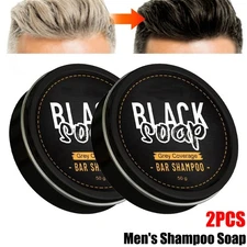 2x Men's Grey Coverage Bar Shampoo Hair-Darkening Black Soap for Grey Hair Cover