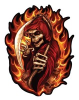 Aufkleber Brennender Sensemann Totenkopf 10 X 6,5 Cm Flaming Reaper Sticker
