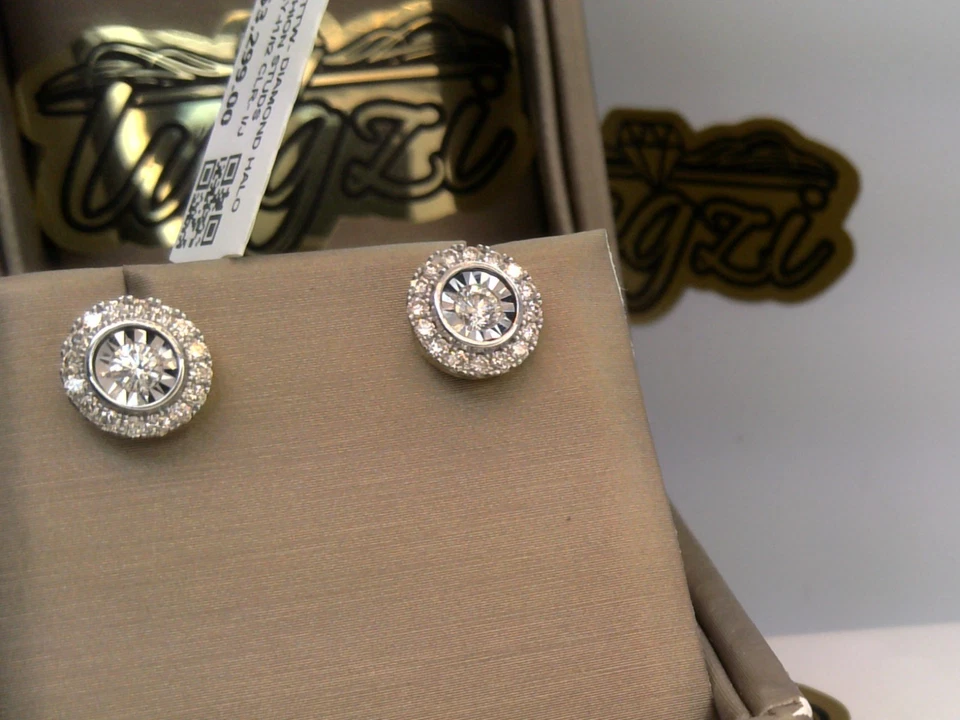 💥10k WHITE Gold⭐$3000- 1/2CT TW CERT Natural DIAMOND HALO CLUSTER Stud EARRINGS - Image 4 of 4