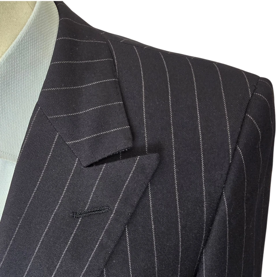 Chester Barrie двубортный блейзер 39r полный холст темно-синий Chalkstripe Saks 38 - Изображение 3 из 4