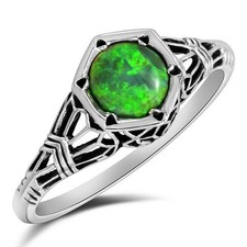 1CT Natural Green Fire Opal 925 Solid Sterling Silver Ring Jewelry Sz 6 ZF-2