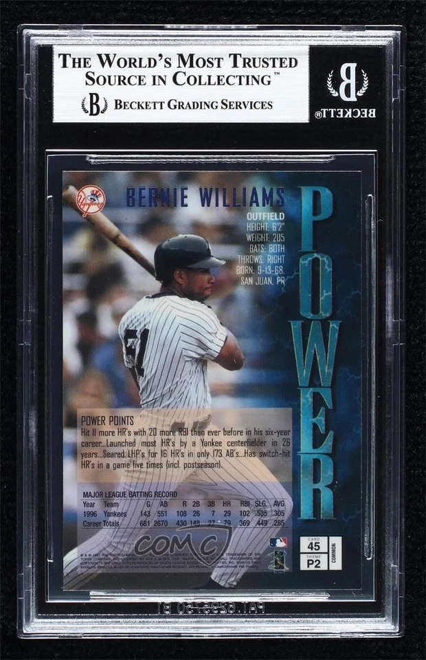 BAS 1997 Topps Finest Common - Bronze Bernie Williams #45 BGS Authentic Auto - Image 2 of 2