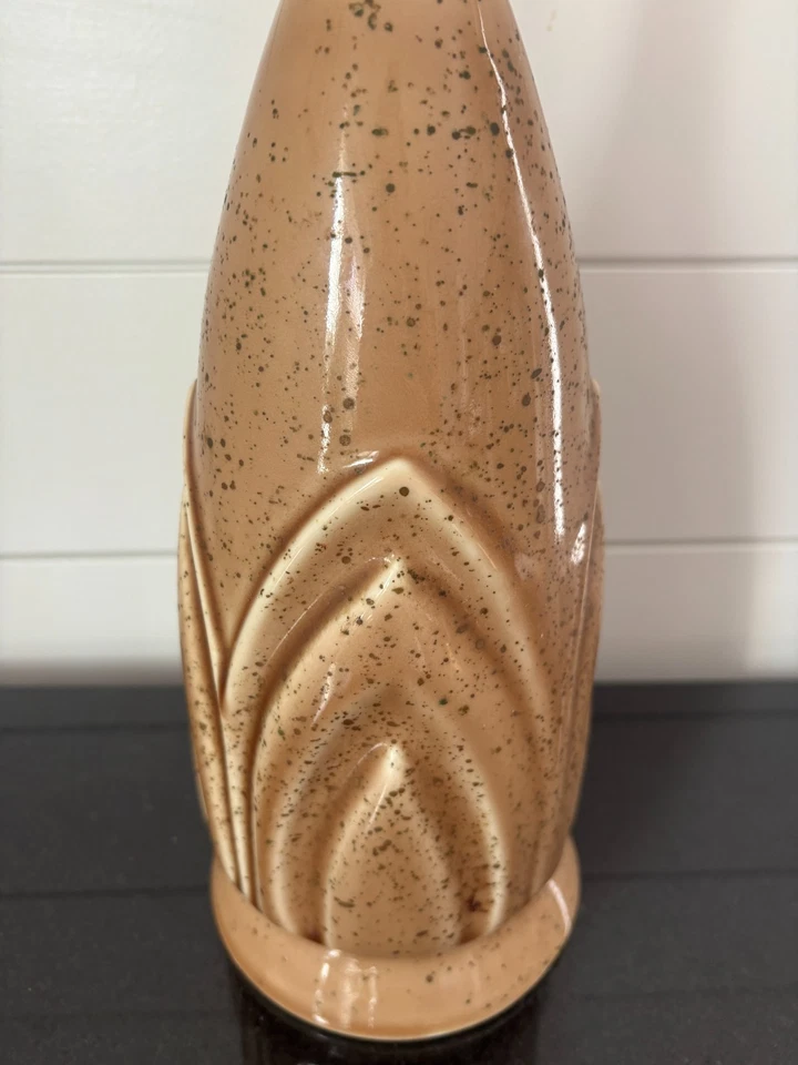 Vintage MCM Ceramic Retro Table Lamp Brown Art Pottery 24"H Wood Desk Mini Light - Image 4 of 4